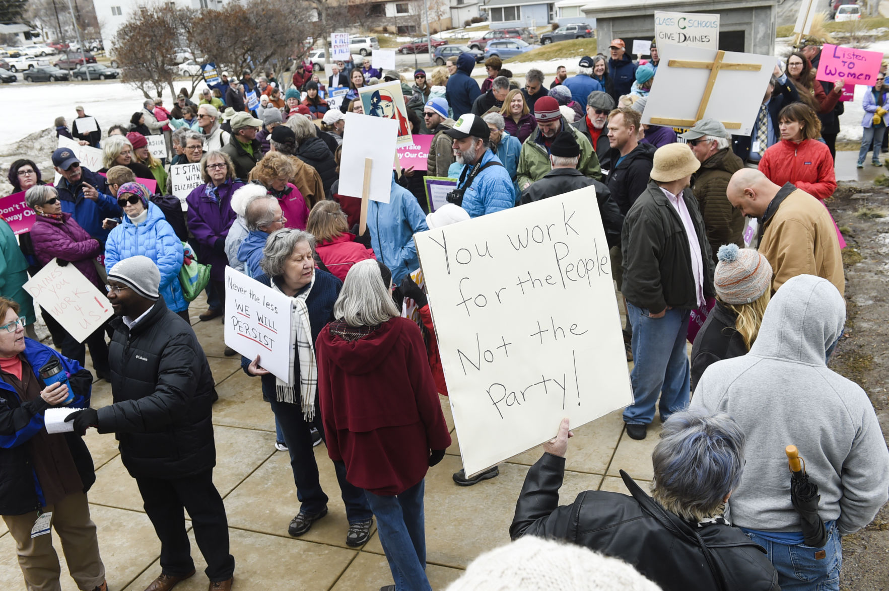 Hundreds of protesters gather to "Bring the Town Hall to Steve Daines"
